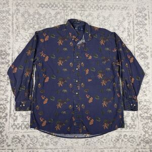 Van Heusen 417 Shirt Button Mens Over Easy Fall Leaf Print Size Medium